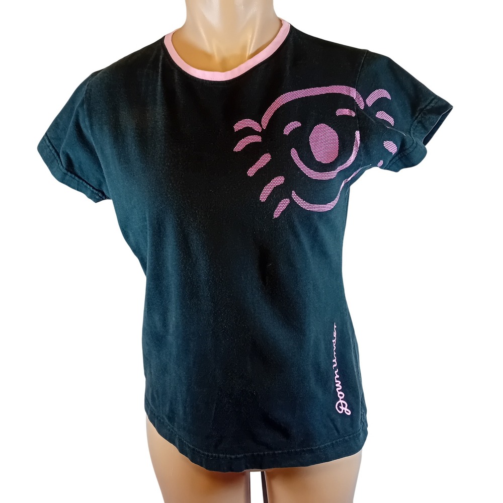Vintage Y2K Down Under Graphic Tee Women Australia Koala Ringer Travel Mcbling M